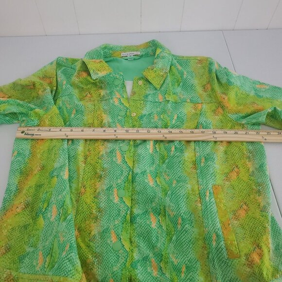 Isaac Mizrahi Live Womens Green Snakeskin Snap Front Jacket Size 1X Pockets - Picture 6 of 8